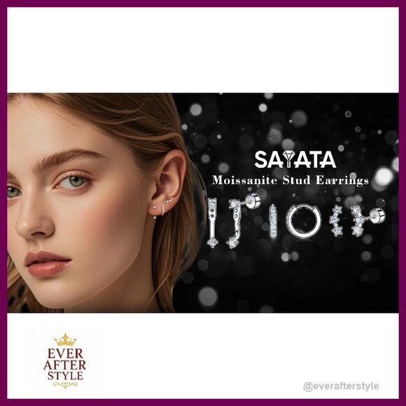 Sterling Silver Moissanite Stud Earrings Set Elegant Minimal Chic Hypoallergenic - Picture 8 of 8